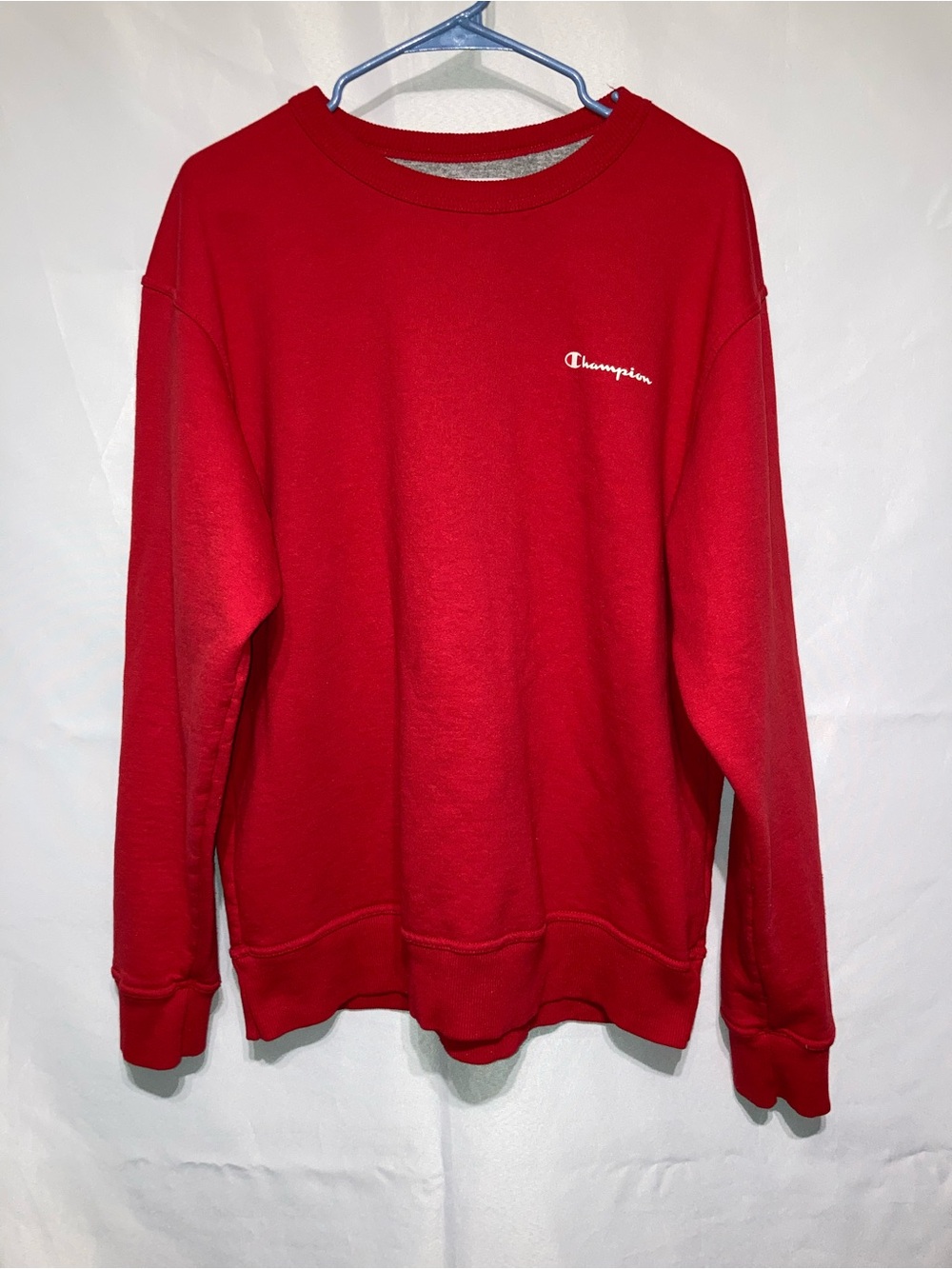 Champion Red Crewneck Sweatshirt with Script Logo
